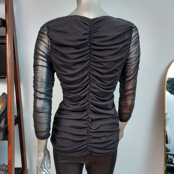 Boston Proper Rouched Satin/Mesh Top - Picture 5 of 7